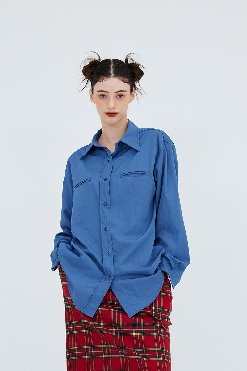 [40%][2차입고완료]Double lip color shirt (blue)