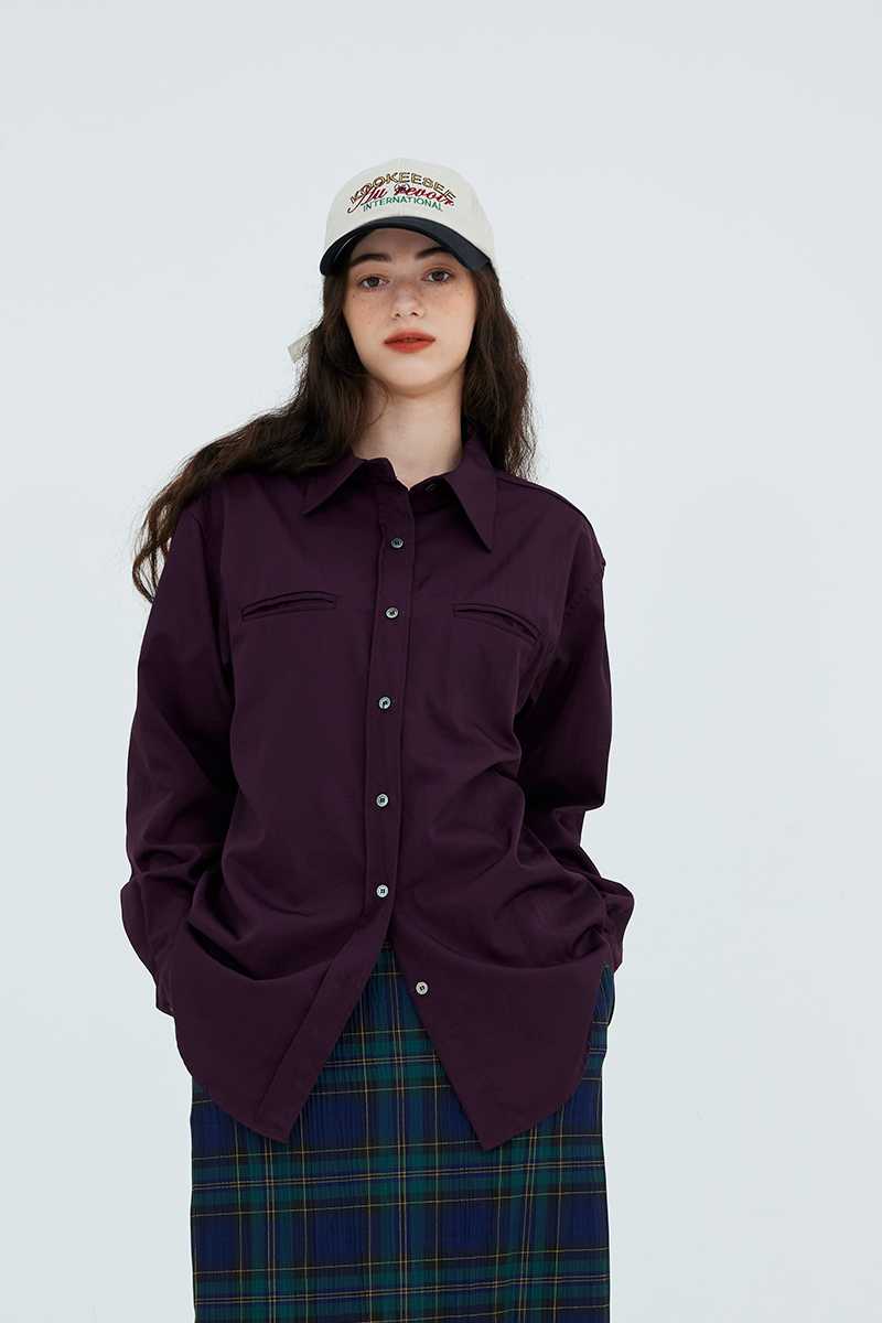 [40%][3차입고완료]Double lip color shirt (deep purple)