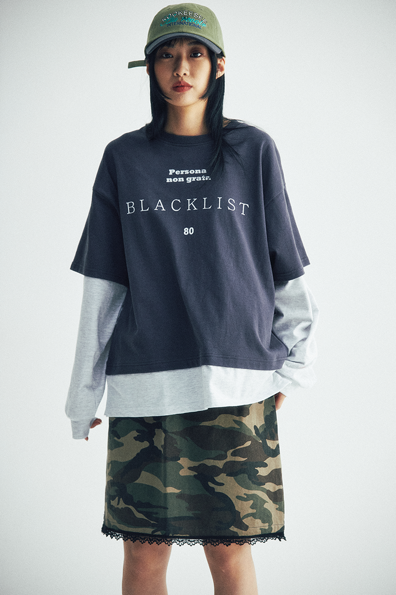 Blacklist lettering Layered tee  (Charcoal/Grey)