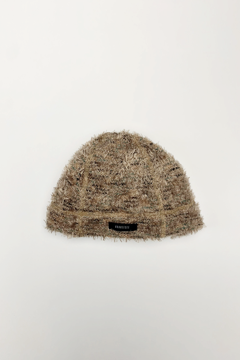 Hairy Knit Beanie Hat (Beige)