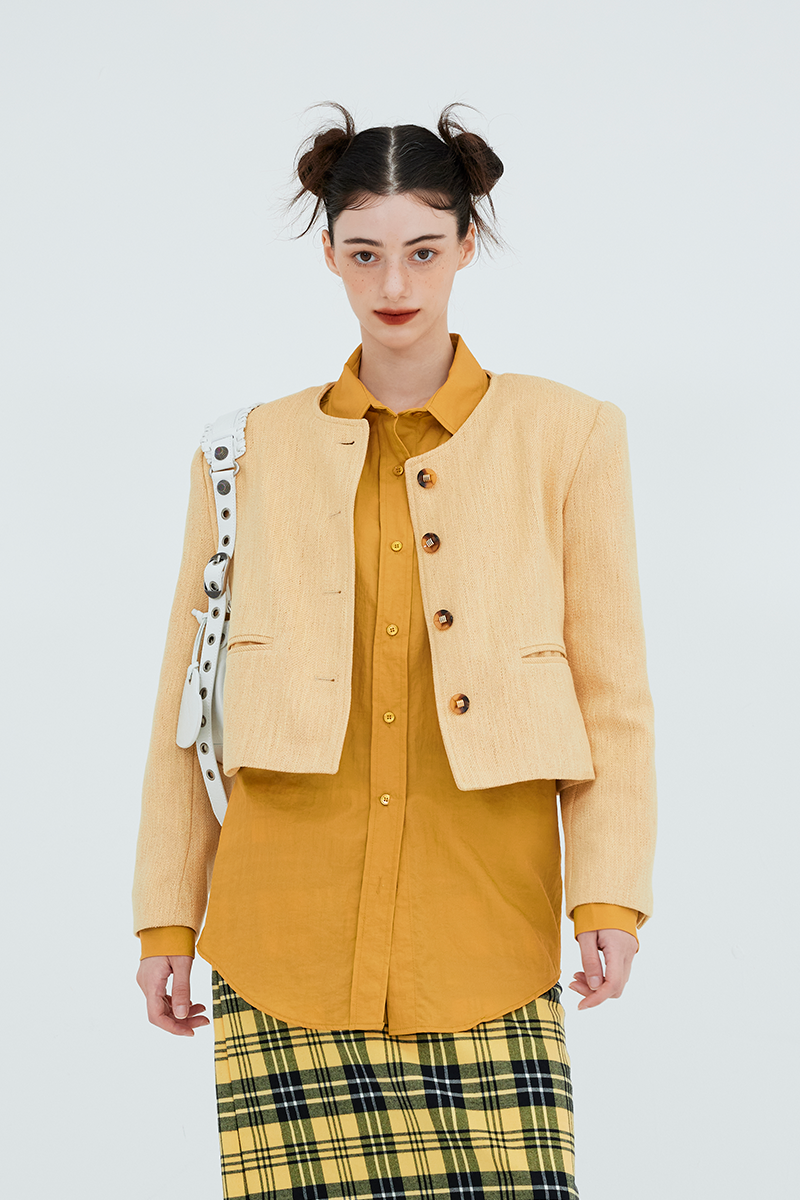 Color Short  Tweed Jacket (Yellow)