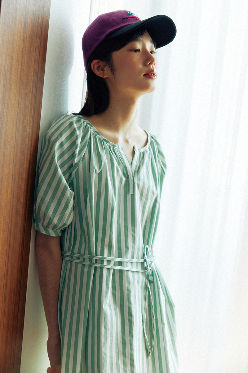Stripe puff raglan Summer dress (mint)