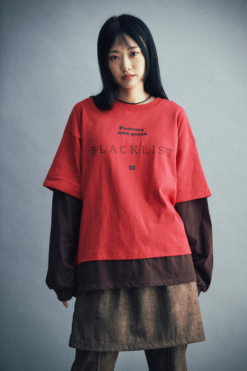 Blacklist lettering Layered tee (Red/Brown)